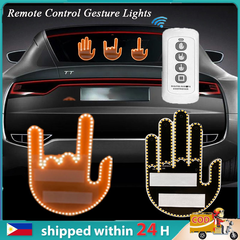 Funny Car Gesture Lights with Remote Control Road Rage Signs Middle Finger  Gesture Hand Lamp Sticker Car Decor For Universal Vehicle Window