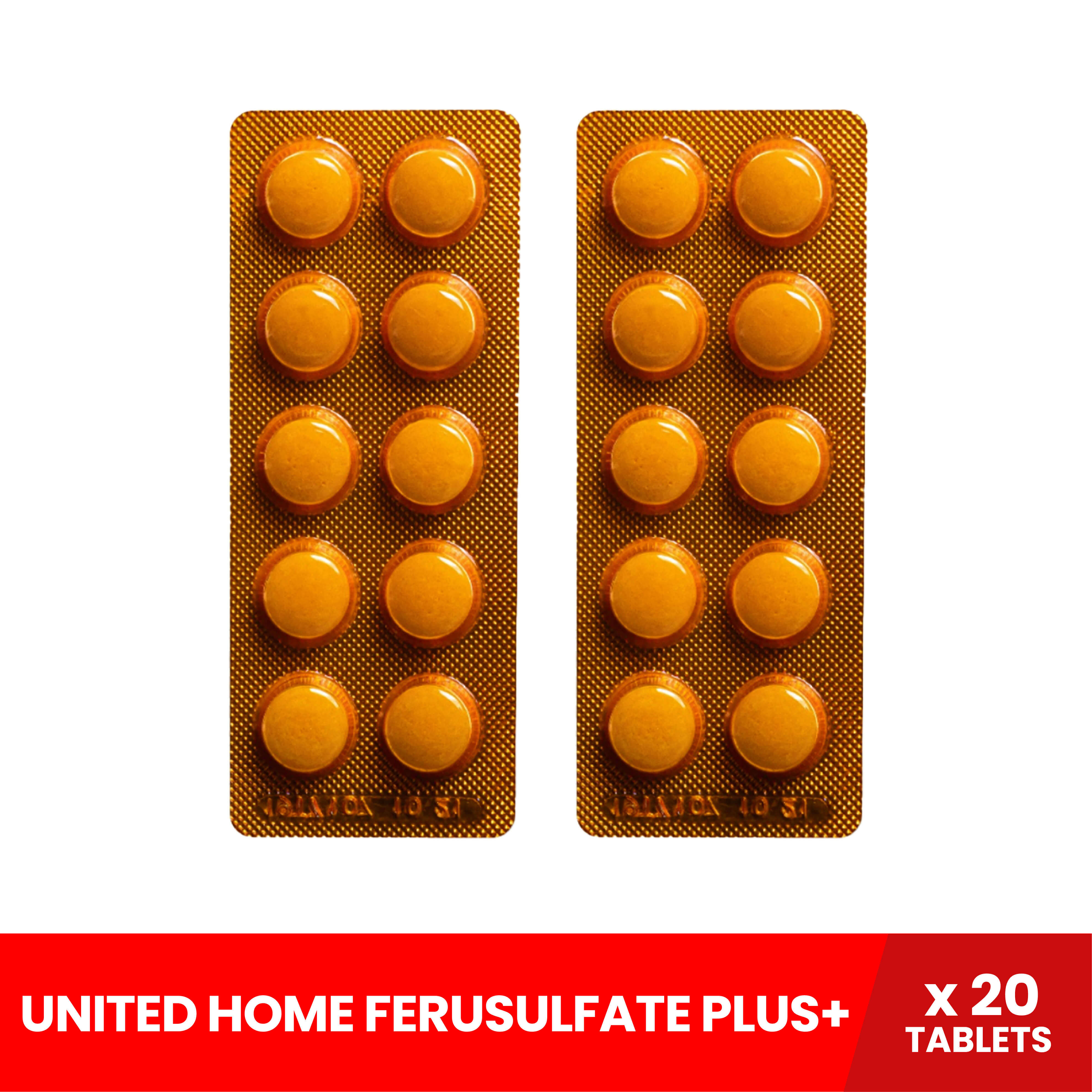 UNITED HOME Fersulfate Plus+ x 20 tablets (For Iron Deficiency Anemia and Prenatal Anemia