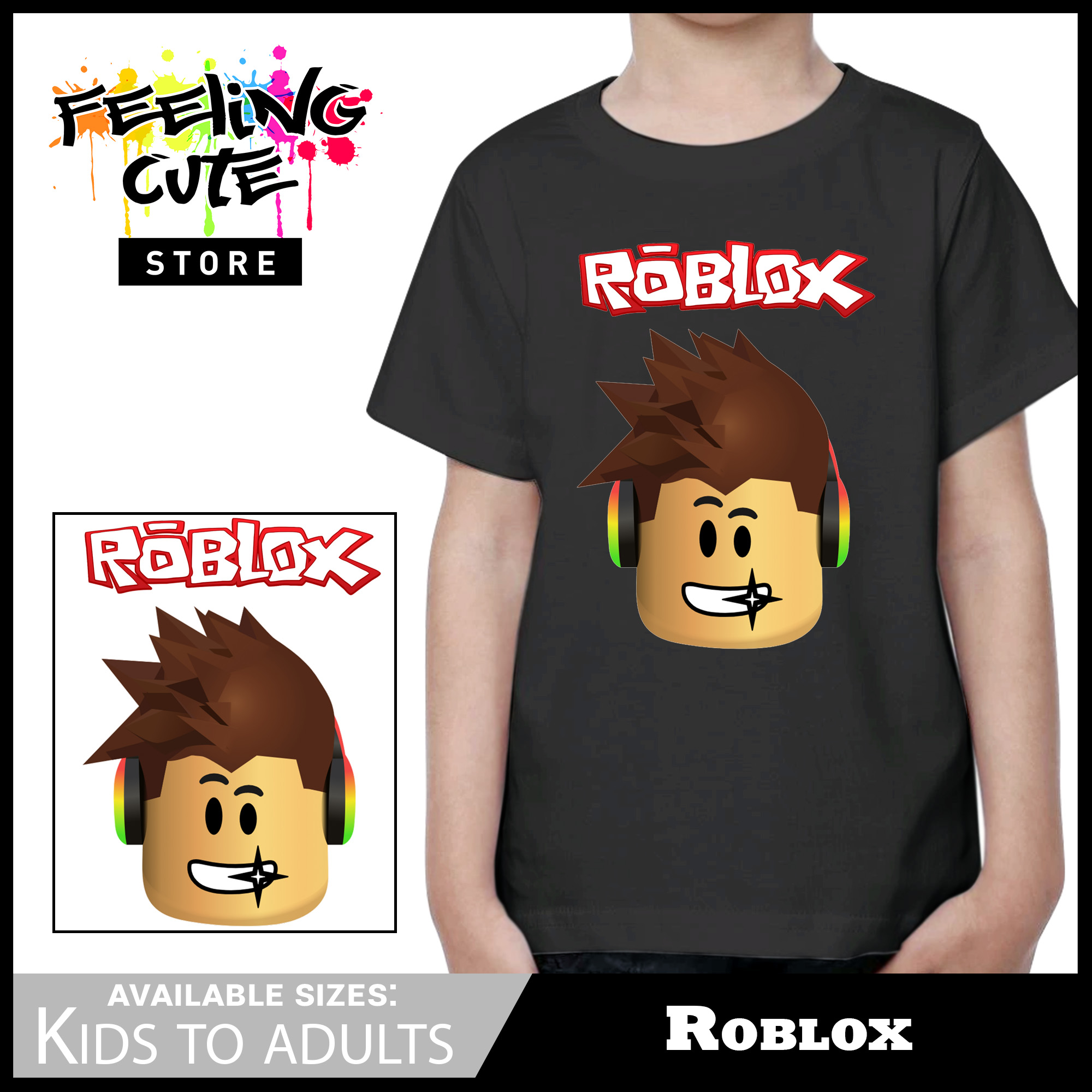 NWT Roblox Multi Character Space Graphic Black Cotton Tee Shirt