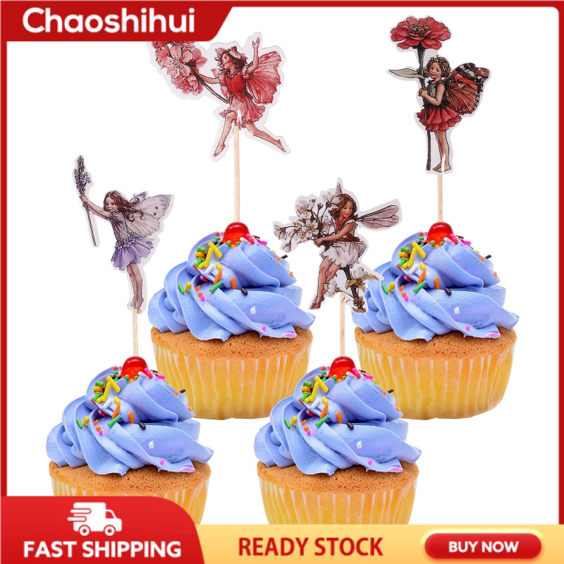 Stobok 24pcs Creative Flower Fairy Shape Cake Toppers Simple Fairy Cupcake Ornament Baking Decoration Accessories