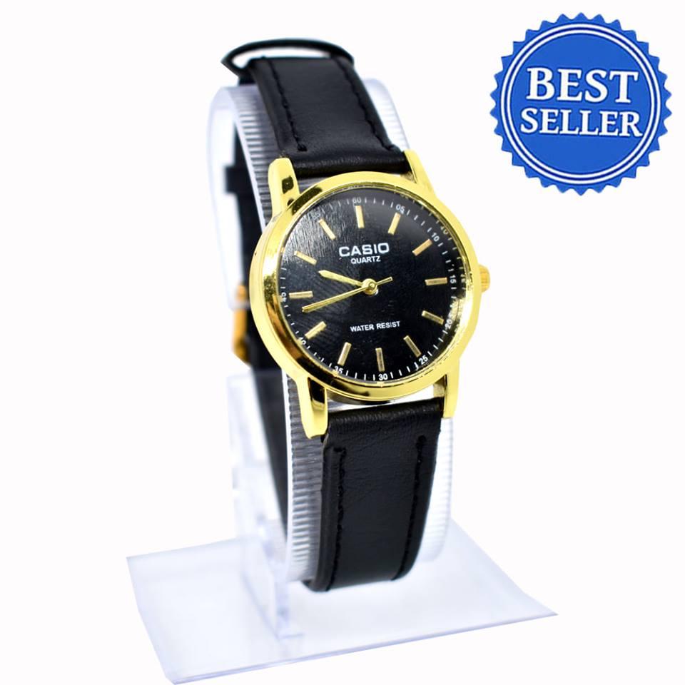 casio black leather watch