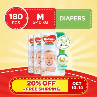 Huggies Natural Soft Diapers Medium - 60 pcs x 3 packs (180 pcs)