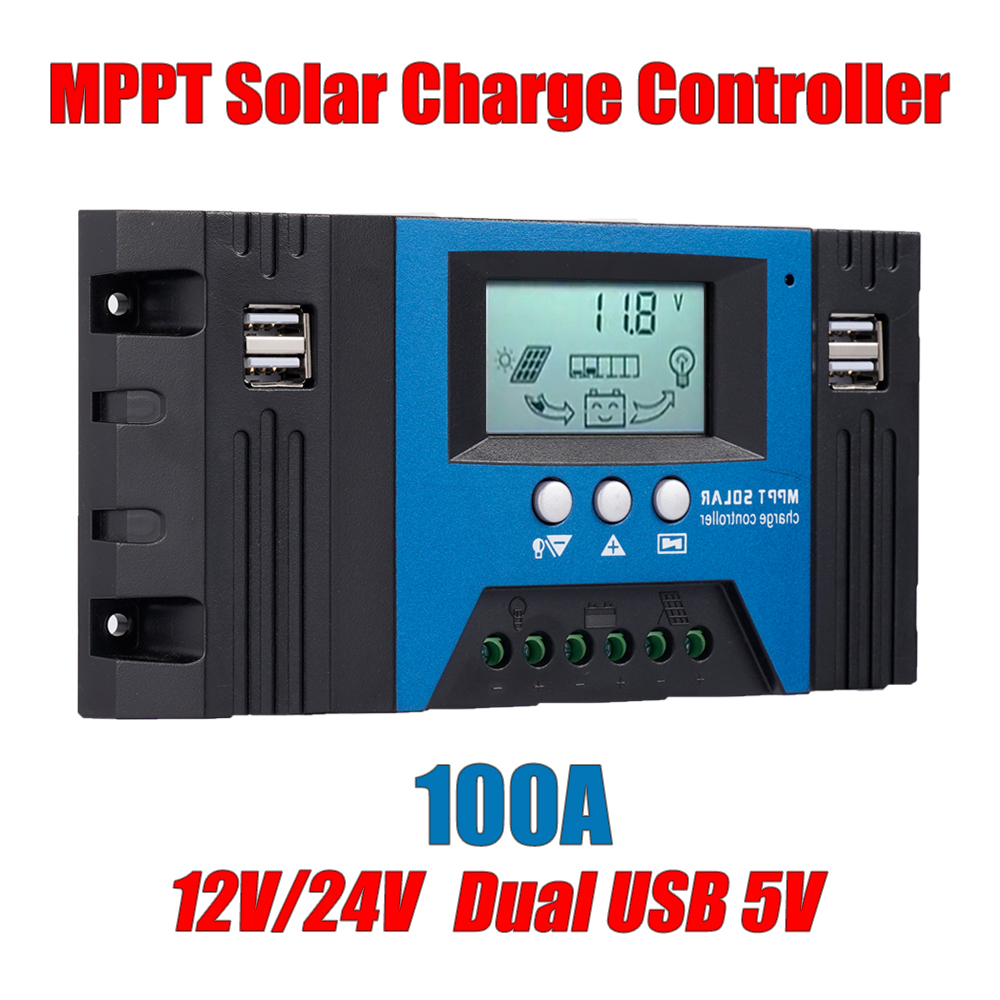 30-100A Bộ điều khiển sạc năng lượng mặt trời mới LCD USB 12V/24V Bảng điều khiển năng lượng mặt trời Bộ điều chỉnh sạc pin ô tô Bộ phận năng lượng mặt trời PV