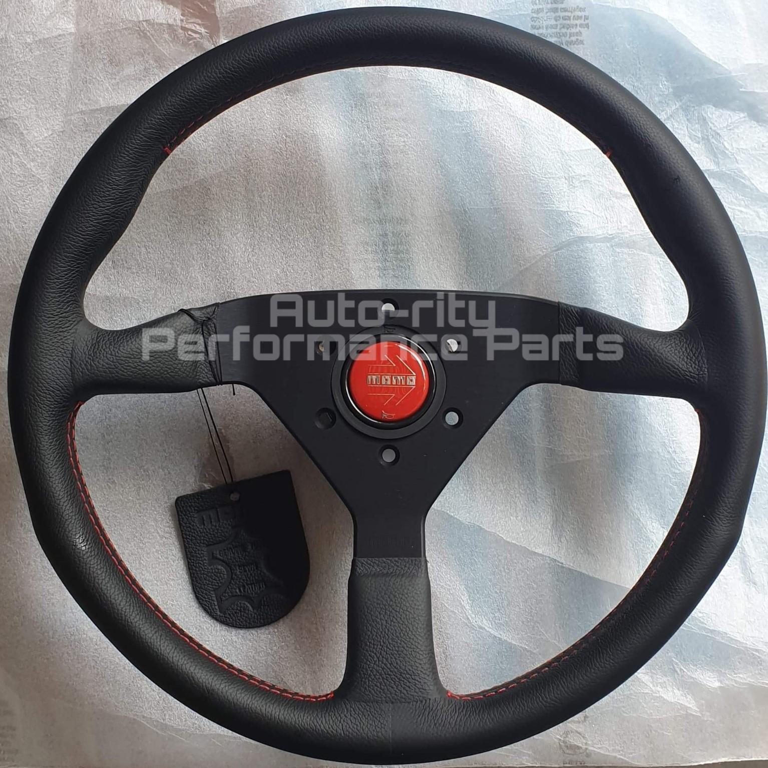 Monte Carlo Momo Steering Wheel 350mm Leather Red Stitch Horn Black Spoke Car Truck Parts Bennysberries Car Truck Interior Parts