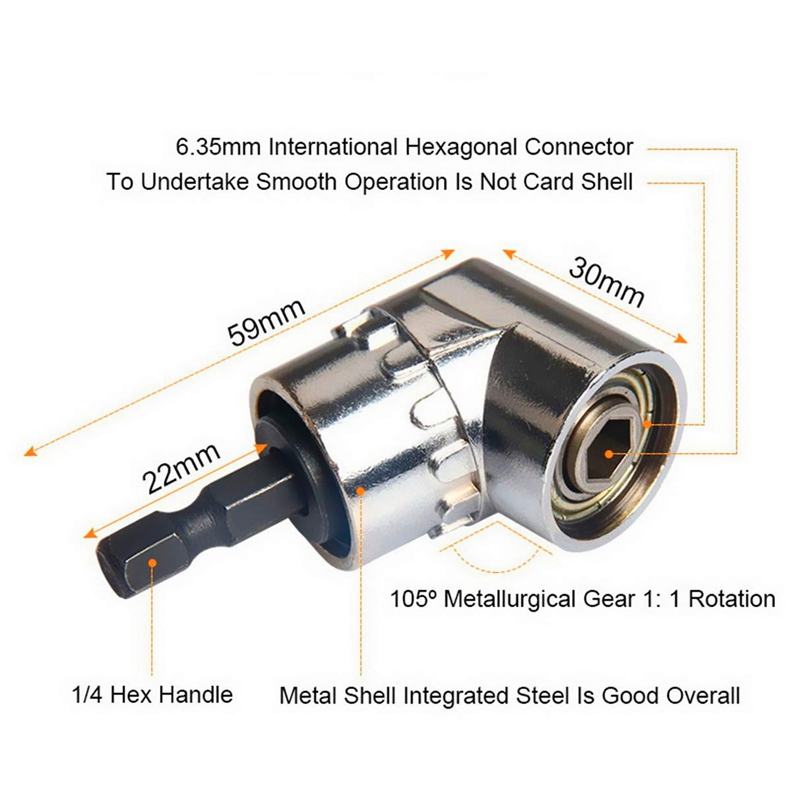 Impact Grade Power Hand Tools Driver Sockets Adapter Extension Set, 3Pcs Hex Shank Drill Nut Driver Bit Set + 105 Degree Right Angle Driver Extension Screwdriver Drill Attachment