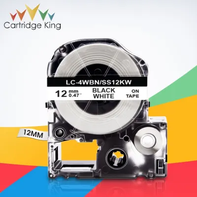 SS12KW LC-4WBN Black on White 1/2" (12mm) Label Tape for Epson LabelWorks LW-300 LW-300L LW-C410 King Jim TepraPro SR210 SR220