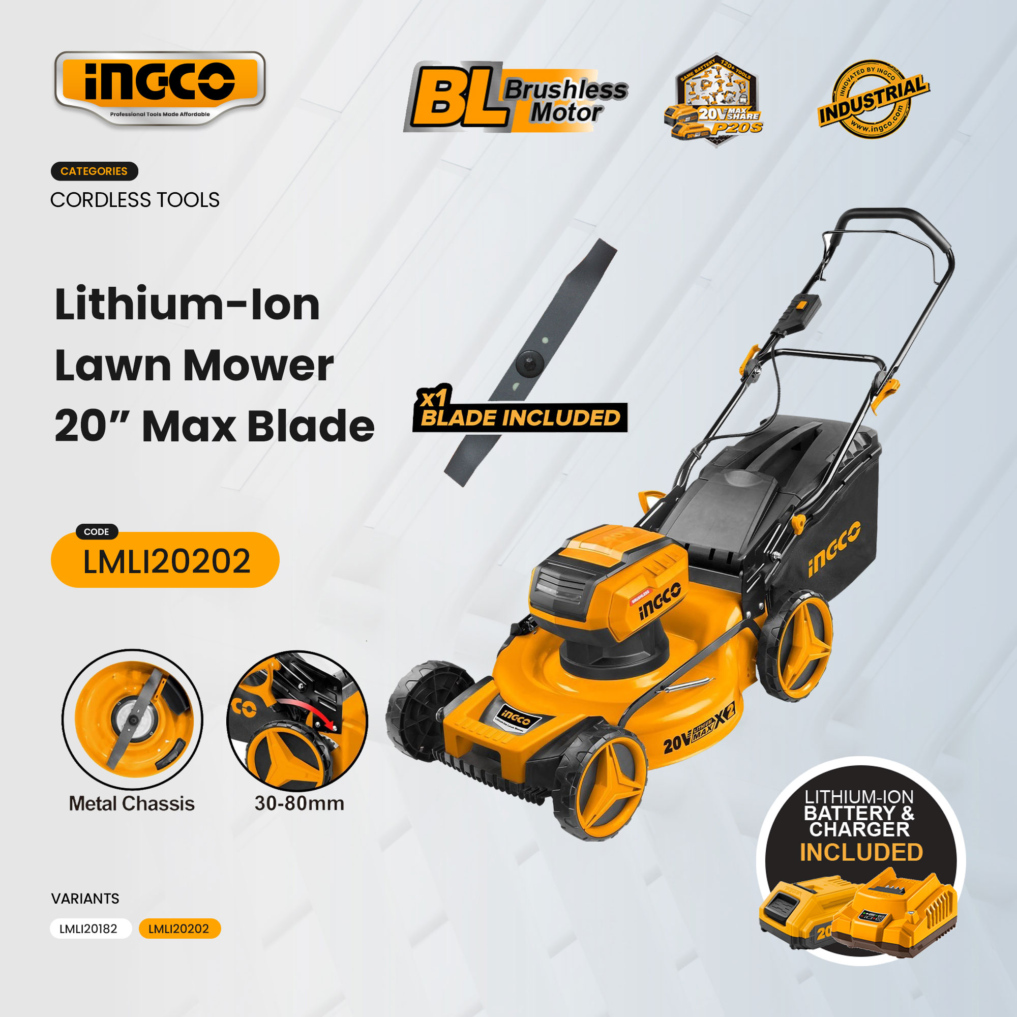 Ingco 40V Lithium-Ion Cordless Lawn Mower 18