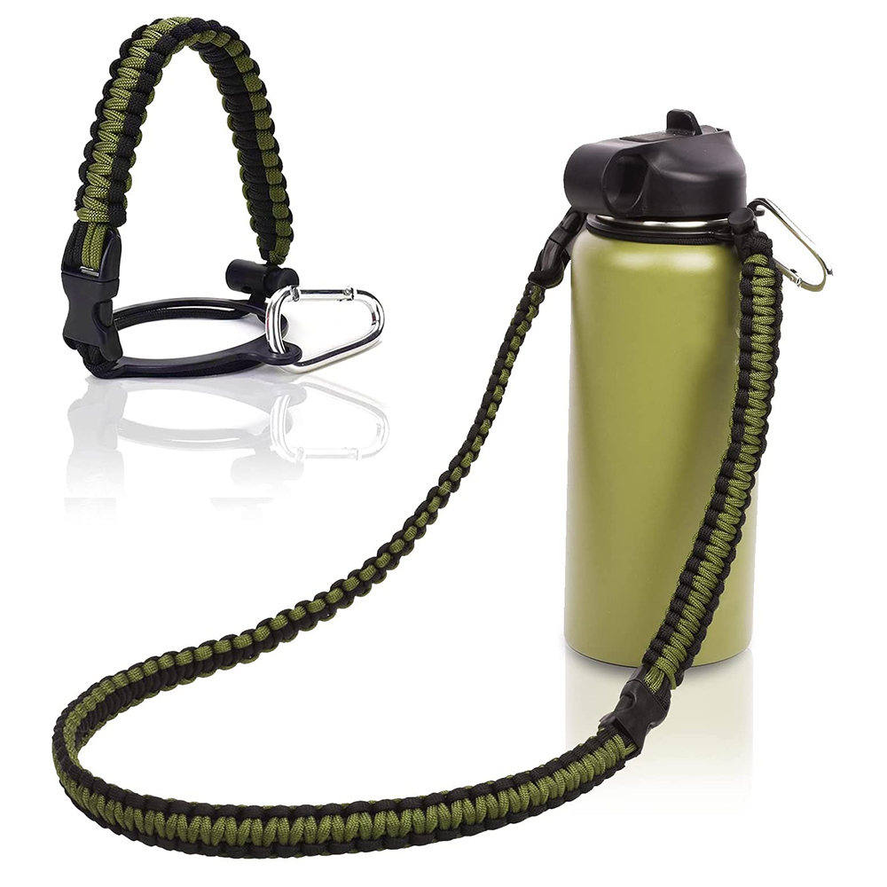 1pc Black Water Bottle Carrier, Braided Handle Strap With Safety Ring And  Carabiner, Fits And Other 12-64 Oz Bottles