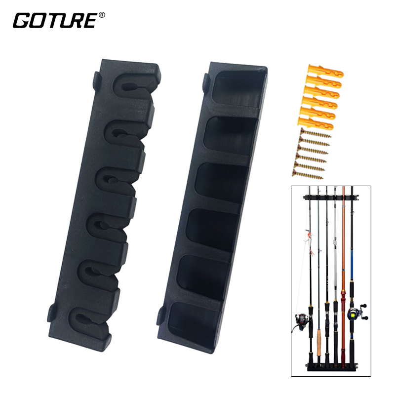 GOTURE 6 Slots Vertical Fishing Rod Holder Wall Mounted Display