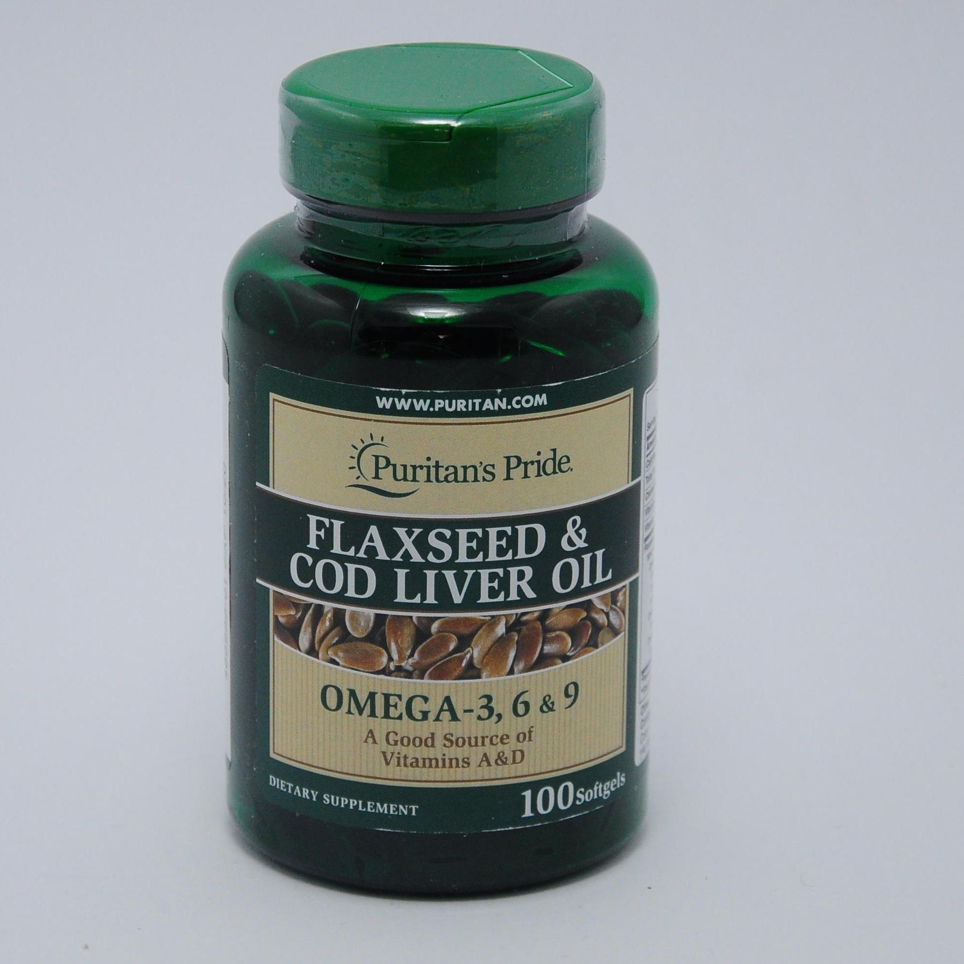 PURITAN'S PRIDE FLAXSEED & COD LIVER OIL 1000 MG OMEGA 3, 6 & 9. Imported from USA. Lazada PH
