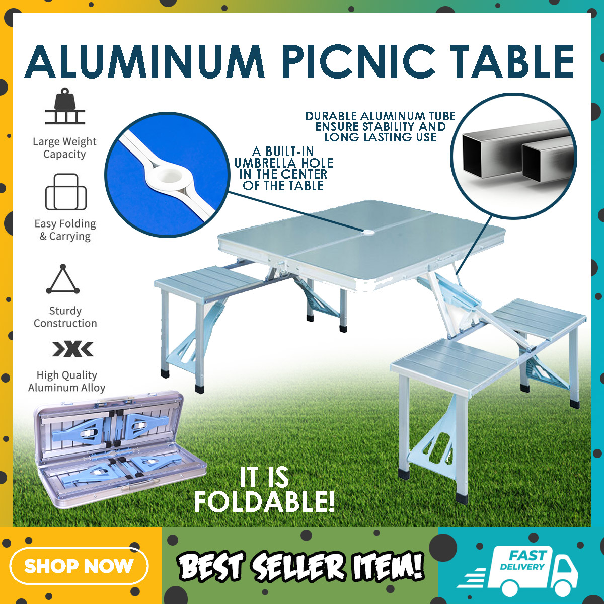 Outdoor Aluminum Picnic Table Portable Folding Camp Suitcase Picnic