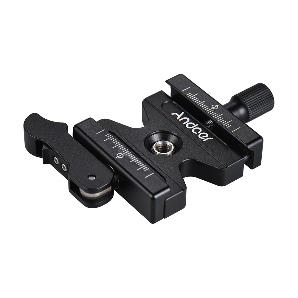 Andoer CL-50LS Aluminum Alloy Quick Release Clamp with Adjustable Lever Knob-Type 1/4" & 3/8" Screw Hole Compatible for Arca Swiss Standard Quick Release Plate Ball Head Tripod