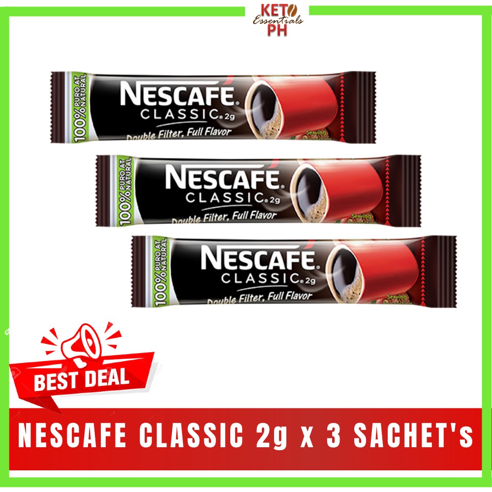 Nescafe Classic Instant black keto Coffee 2g x 3 sachets Lazada PH