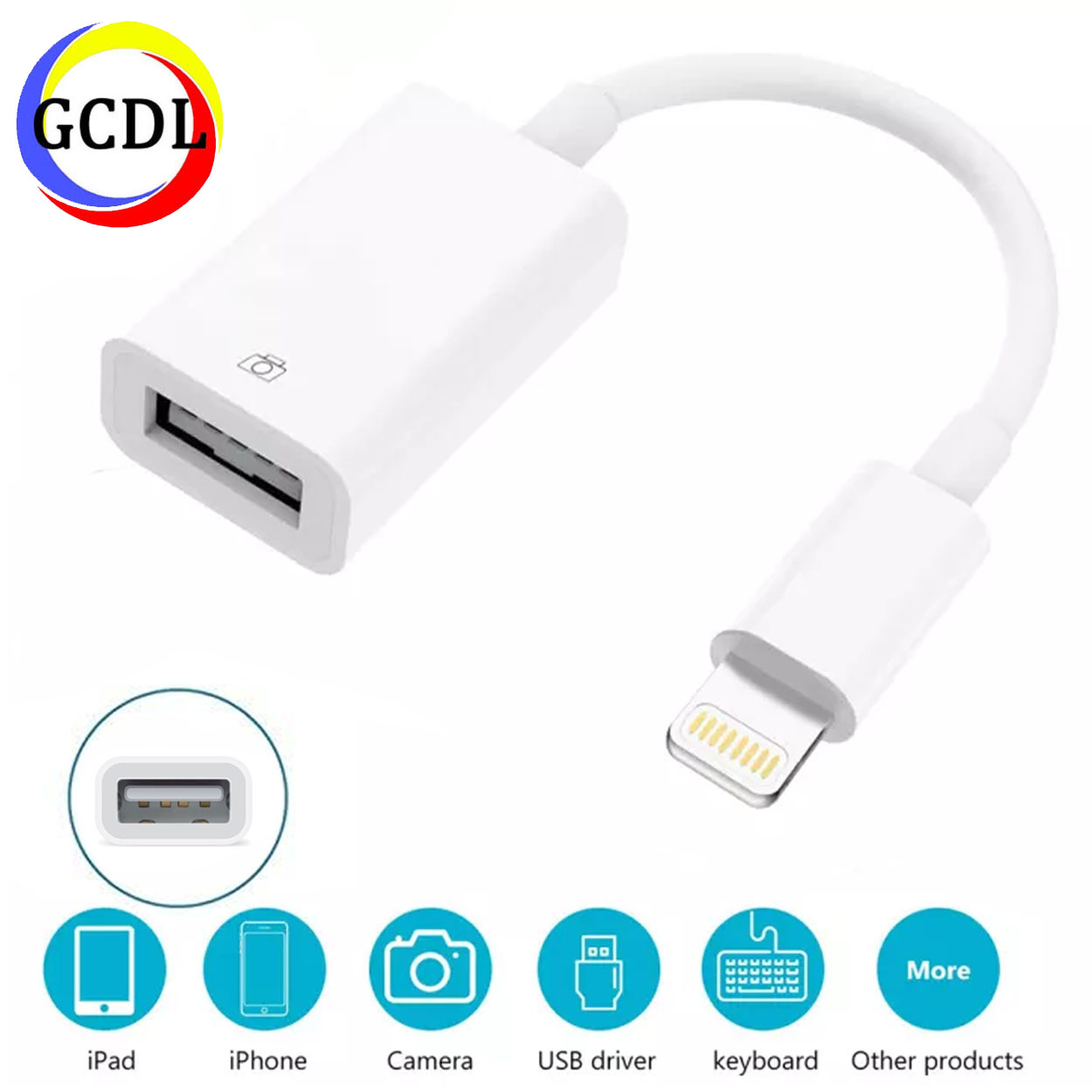 Lightning to USB Camera Adapter OTG Cable for IOS 13 14