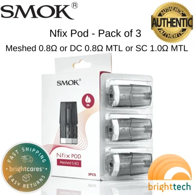 SMOK Nfix Pod Replacement 0.8Ω Single Mesh, 0.8Ω DC MTL or 1.0Ω SC MTL- Legit Pack of 3 (With Warranty) (Bright Tech)