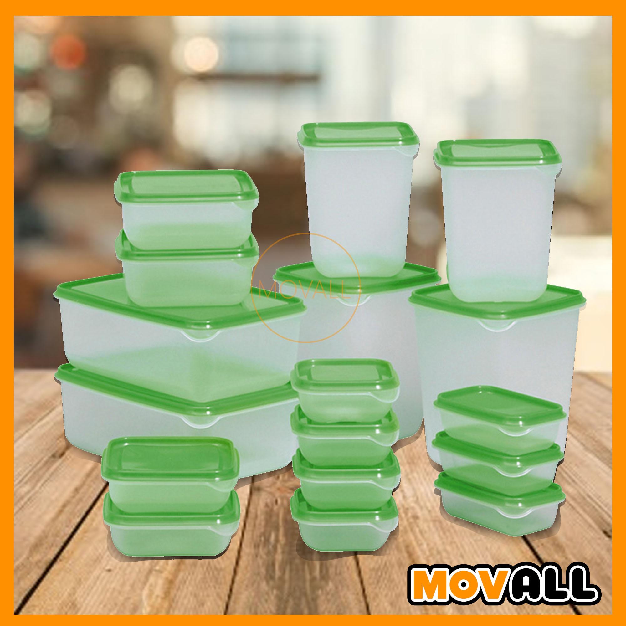 17pcs/set Refrigerator Food Container Plastic Microwave Food Storage Box  Kitchen Lunch Organizer, Green 