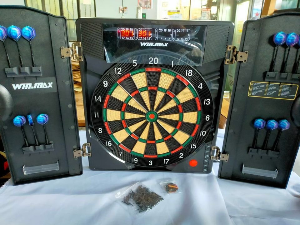 WIN.MAX Electronic Soft Tip Dartboard Set with Cabinet 12 Darts