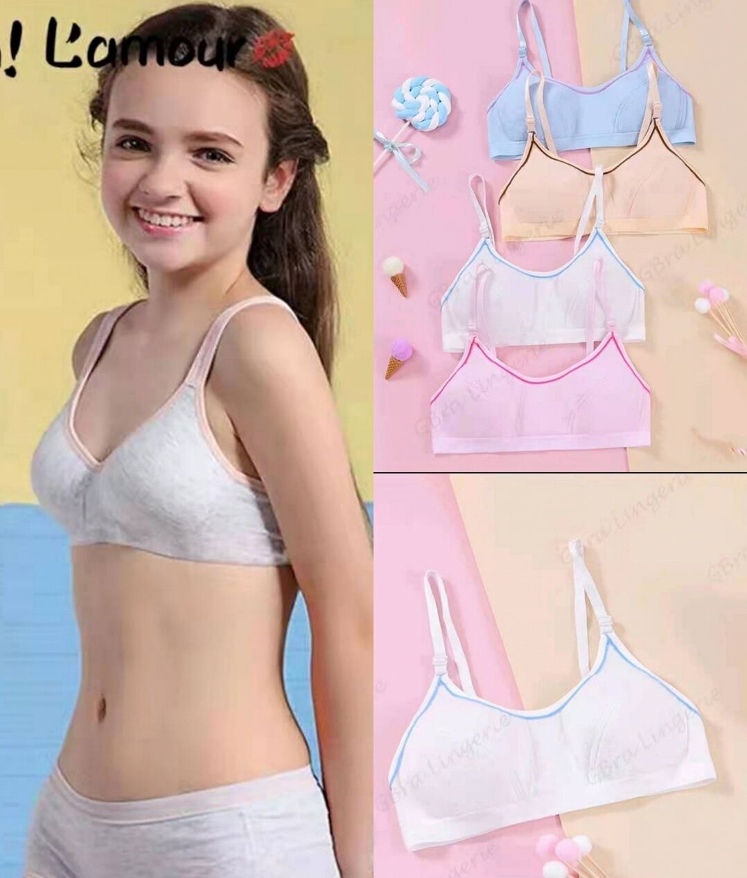 Girl Underwears Cotton Girls Bra With Sponge Cup Puberty Girls Training  Bras Breathable Young Girl Brassiere