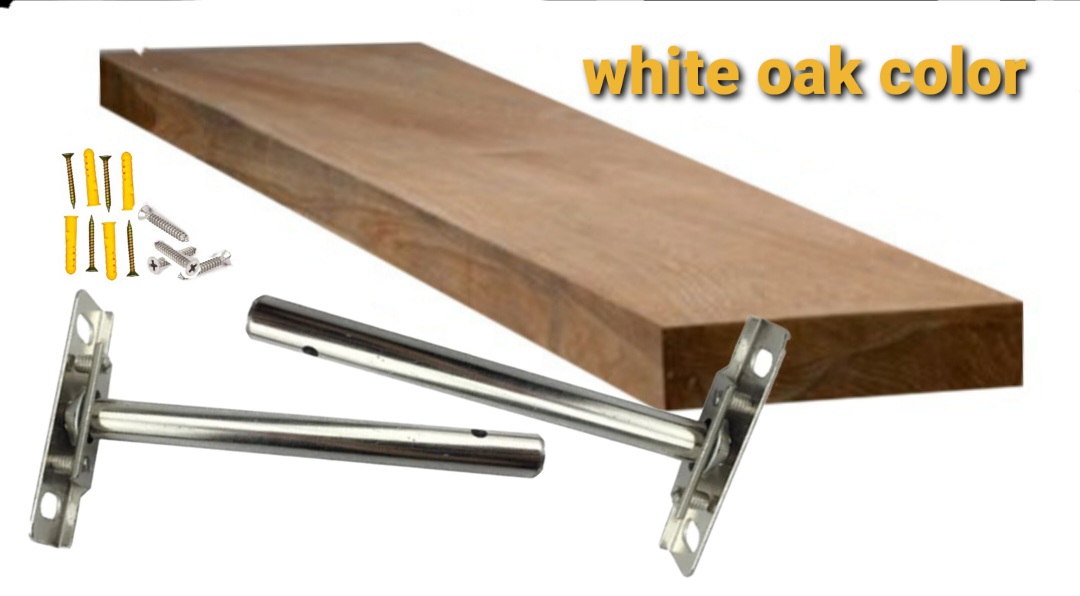1 pc solid wood panel with metal brackets, tox and screw, Floating Wall Shelves made from Solid