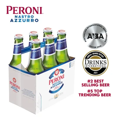 Peroni Nastro Azzurro 330ml x 6 Bottles, 6-pack, Lager Beer, Italy