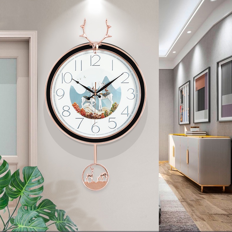 【God's House】 Nordic Style Luxury Deer Head Large Wall Clock Modern Design Elegant Lightweight