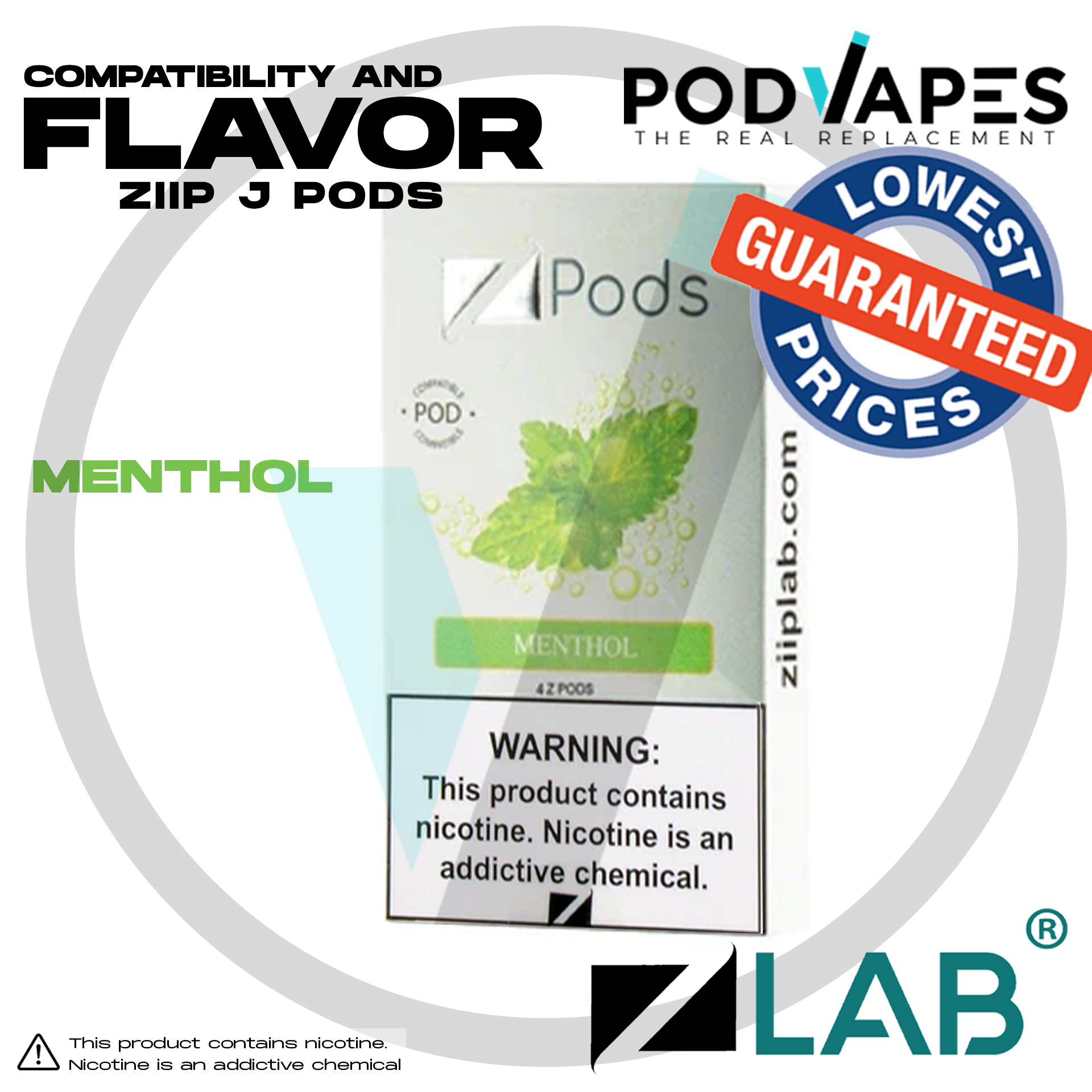 PODVAPES ZiiP Pods J Style Menthol Compatible Pods 5 50mg/ml