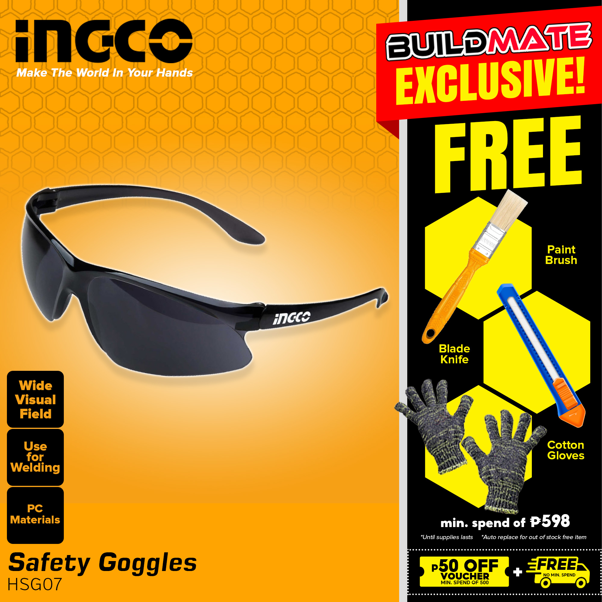 INGCO WADFOW Safety Goggles (Wide Visual) [SOLD PER PIECE