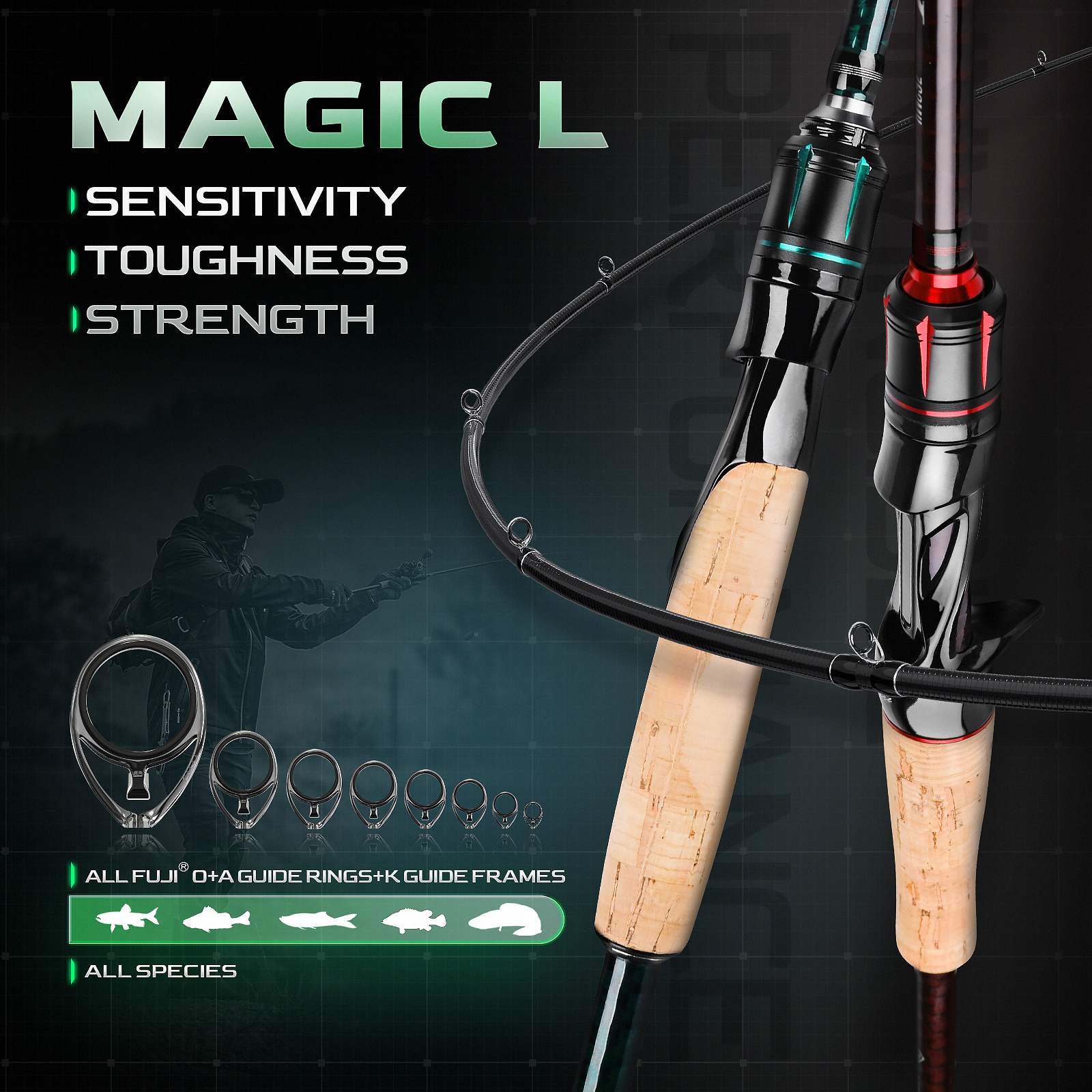 Clearance Sale] HANDING Magic L Fishing Rod, 2-Piece BFS Spinning and  Casting Rod, Fuji O+A Ring Guides, 30 Ton+24 Ton Carbon Fiber, for Bass,  Trout, Walleye, Catfish Etc.