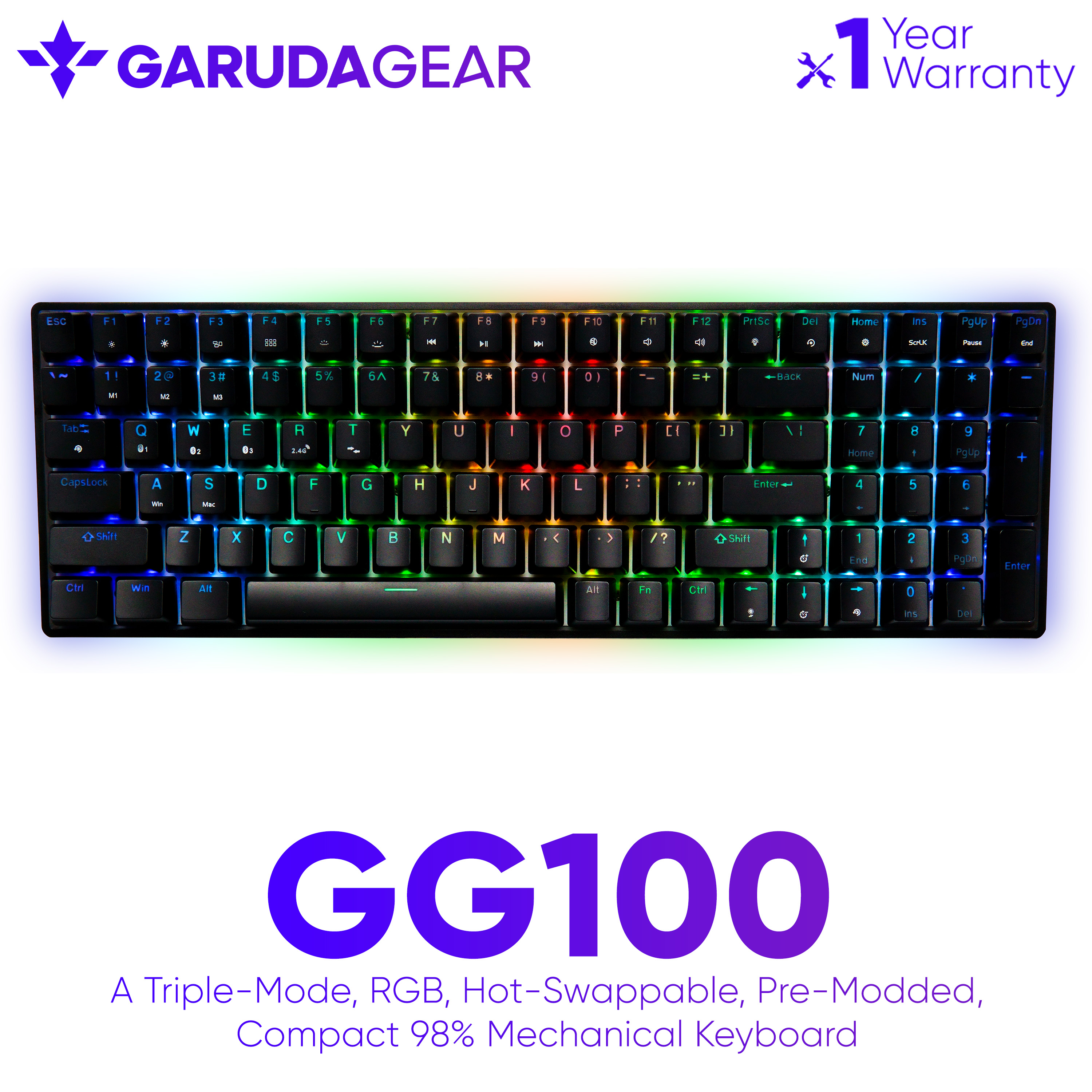 GARUDA GEAR GG100 (SMOKE BLACK) TriMode Wireless, Hot Swappable, 98