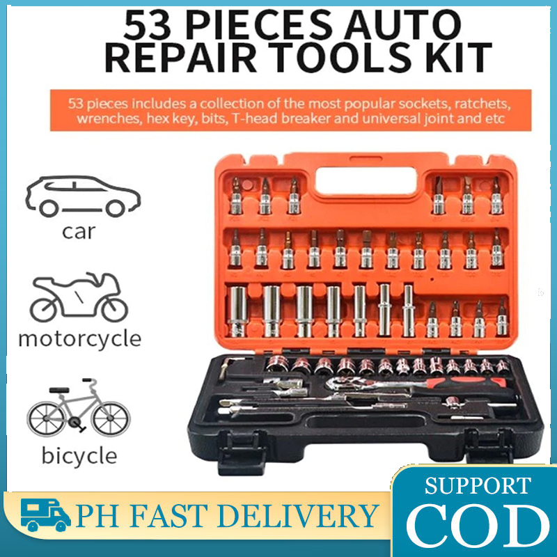 53 Pcs Automobile Motorcycle Car Repair Tool Box Set Precision Ratchet ...