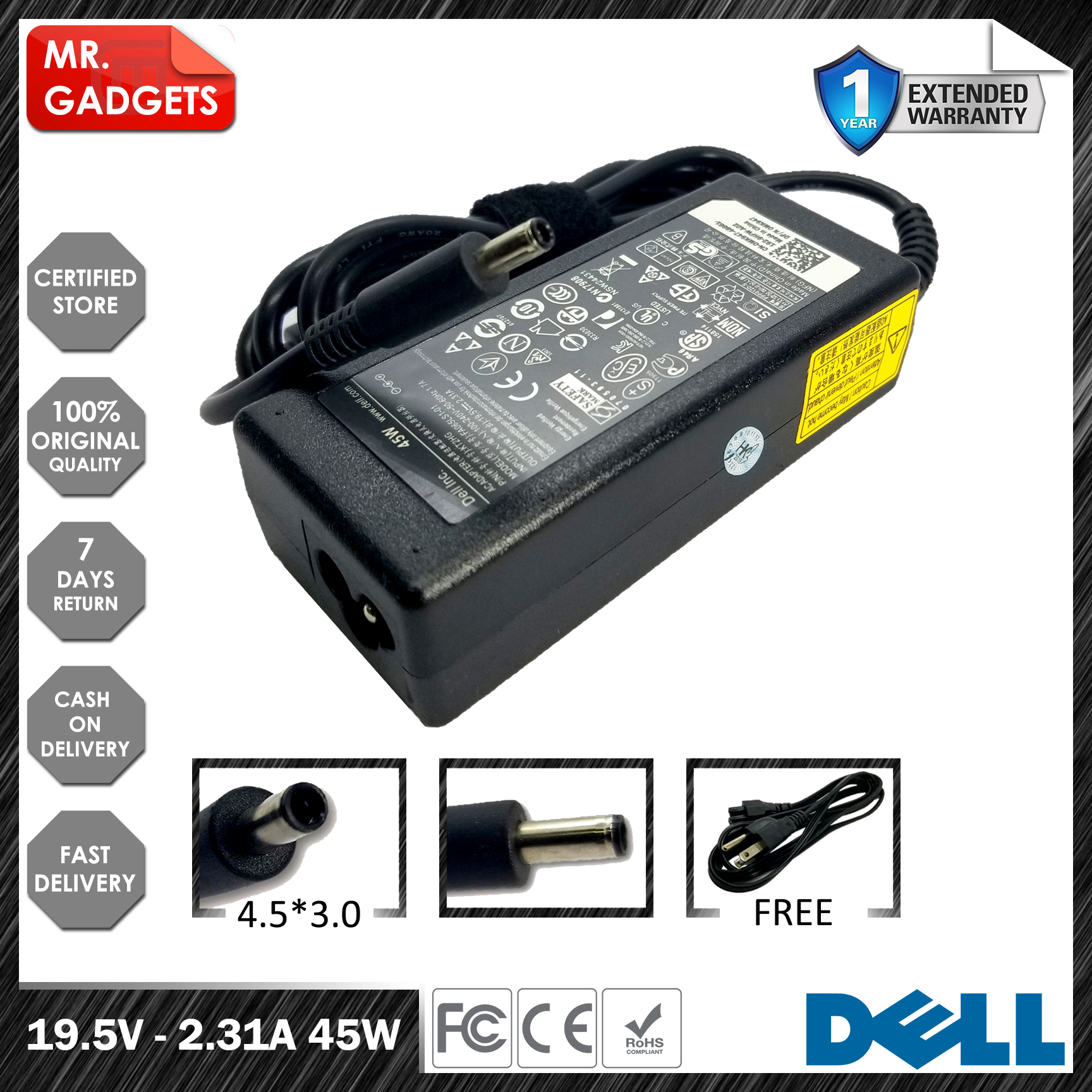 65W AC Adapter Charger For Dell Inspiron 15 3551 3552 3558 5551 5555 5558 P20T 