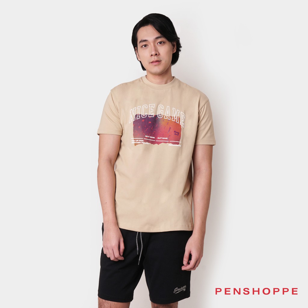 Penshoppe Men's Nice Game Graphic Tee (Taupe) | Lazada PH