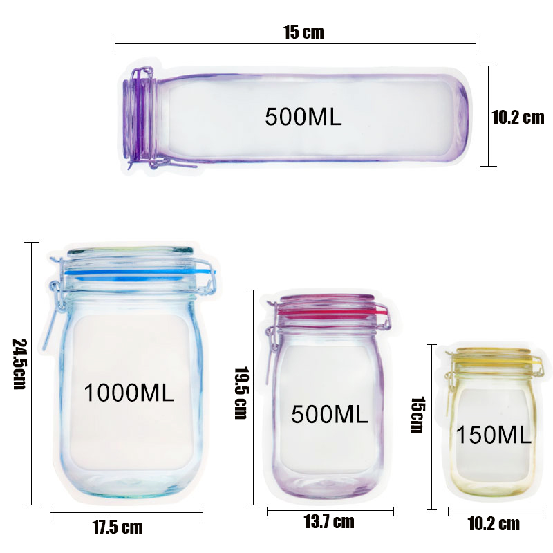 10/12pcs Mason Jar Túi Thức Ăn Hạt Kẹo Cookies Ziplock Túi Pe Waterproof Seal Bếp Fresh Xả Kho Organizer Bag