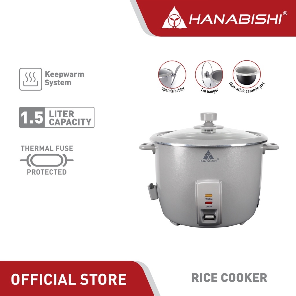 Hanabishi Ceramic Rice Cooker HHRC15CERC 1.5L serves 7 persons Glass