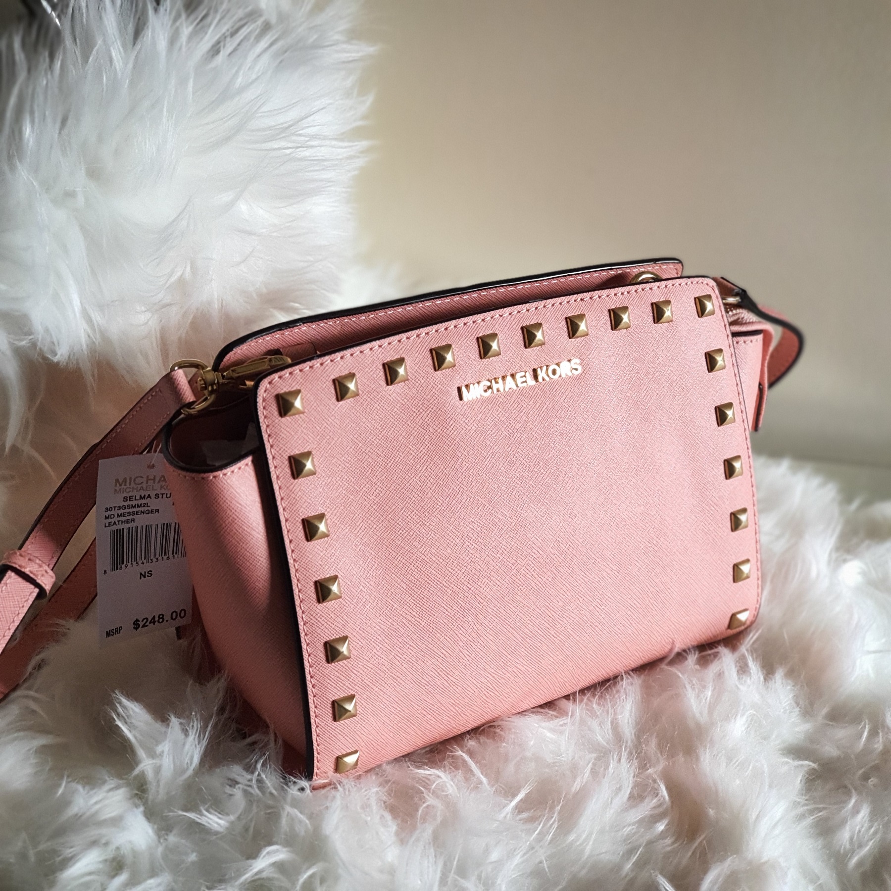Michael Kors Mini Signature Selma Classic Leather Crossbody Bag with Studs  - Pink | Lazada PH
