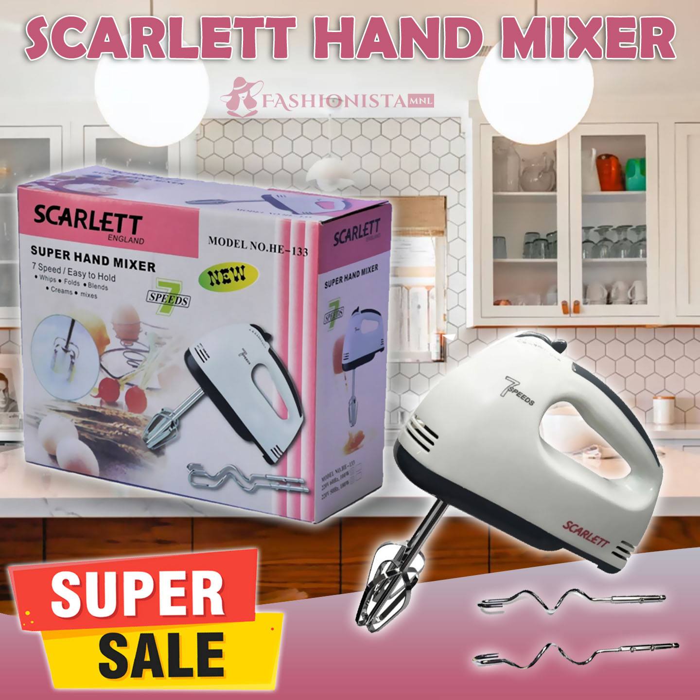 Scarlett Hand Mixer 7 Speed Dough Hand Mixer Egg Beater Food Blender