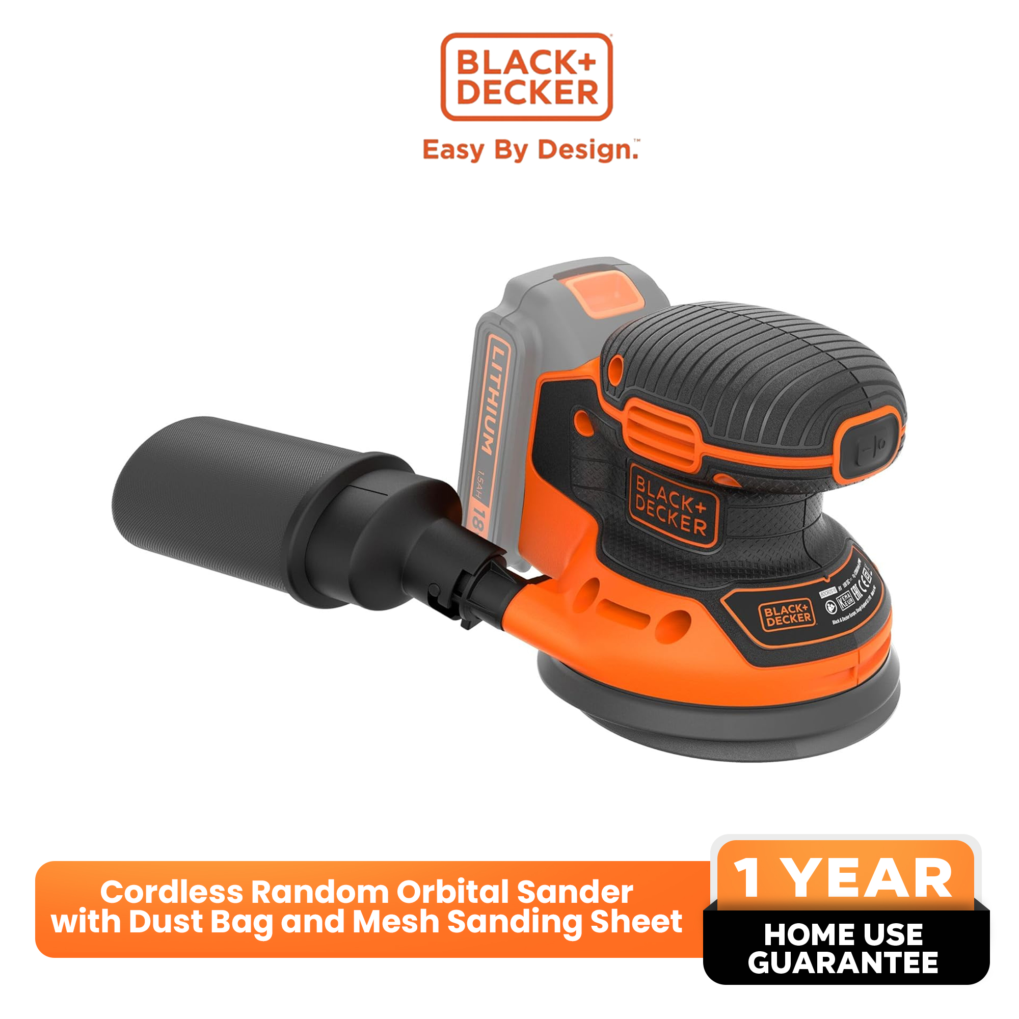 BLACK DECKER Cordless Random Orbital Sander with Dust Bag and