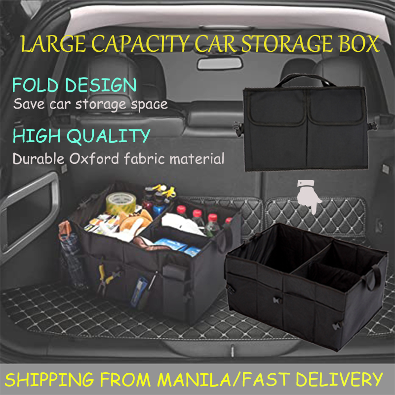 Ready Stock】Car Storage Box Foldable Universal Car Storage Organizer Box  Trunk Collapsible Toys Storage Container Box for Car Black