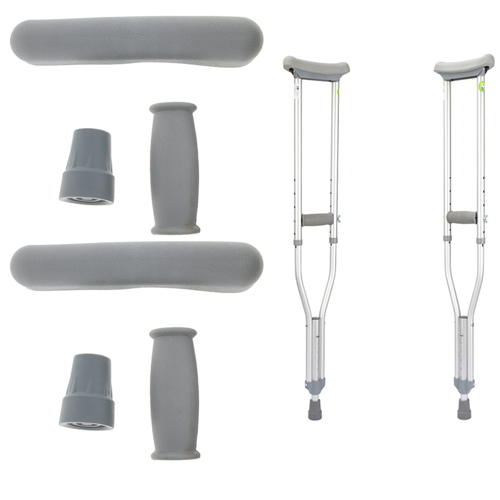 MagiDeal  3 Set Crutch Accessory Kit Underarm Hand Grip Cover Tips Pad Gray 