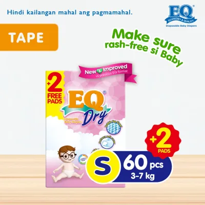 EQ Dry Small (3-7 kg) - 62 pcs x 1 pack (62 pcs) - Tape Diapers