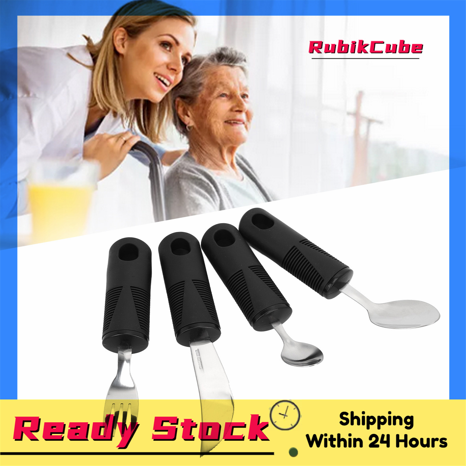 4Pcs Adaptive Disability Parkinson Eating Utensils Weighted Knive Fork