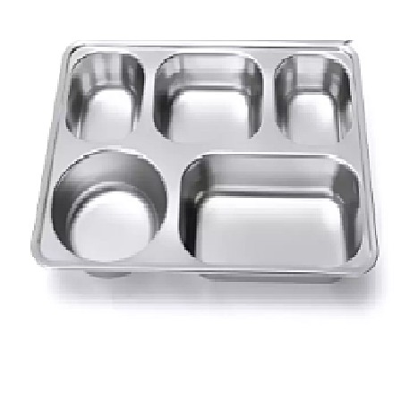 ☝5 Division stainless steel plate food Tray With Compartments Sliver ...