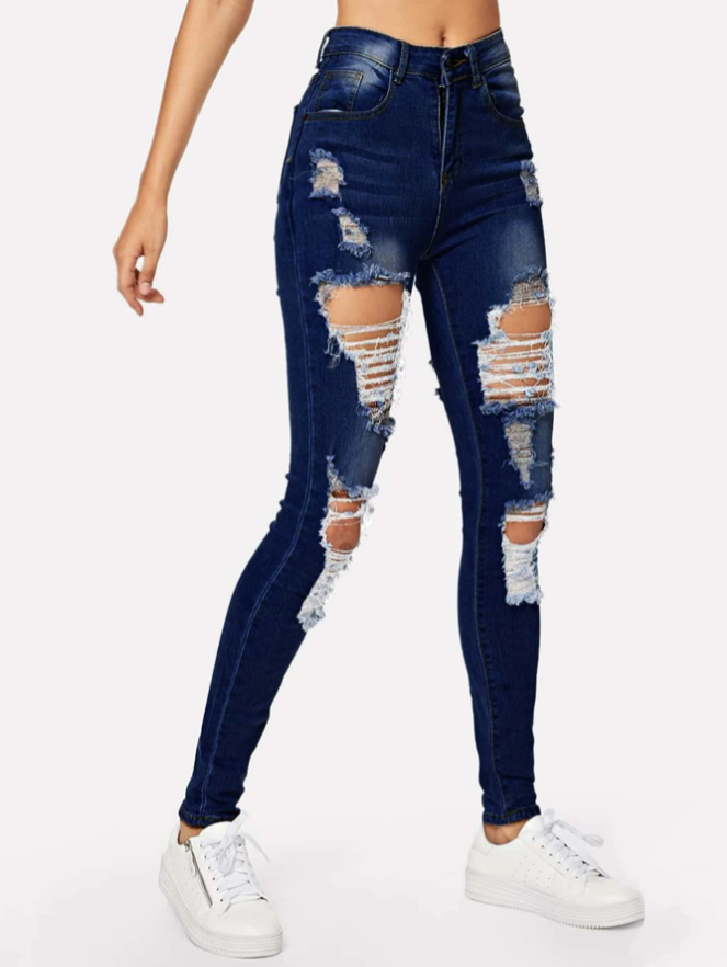 Cute Ripped Jeans For Teen Girls Distressed Washed Skinny Cropped Torn ...