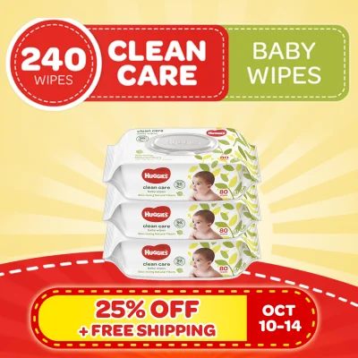 Huggies Clean Care Baby Wipes - 80 sheets x 3 packs (240 pcs)