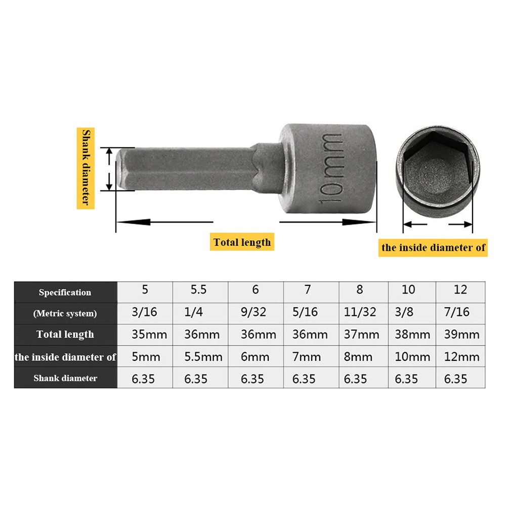 RFHFHTRE 1/4" 5-12mm Hex Shank Socket Screwdriver Set Driver Tool Wrench Screw Tool Socket Set Nut Driver Drill Bit Hex Nut Socket Drill Bit Adapter Nut Driver
