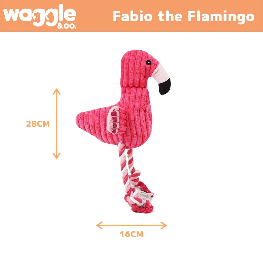 Waggle Co. Fabio the Flamingo Toy For Dogs/Cats with Squeaker / Pet