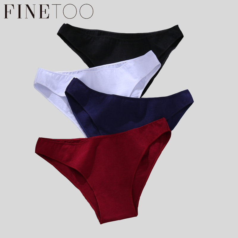 FINETOO Cotton Panties for Women Solid Color Panty M-XXL Comfortable Briefs  Sexy Femme Underpant 4 pcs in set