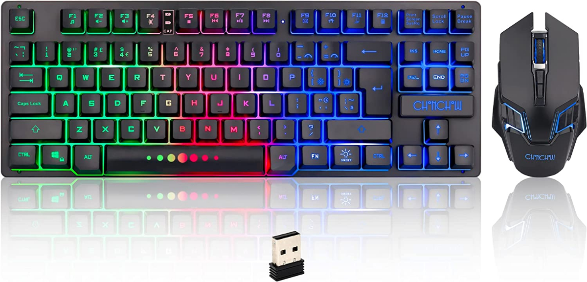 CHONCHOW Wireless Gaming Keyboard and Mouse Combo, Rechargeable 87 Key