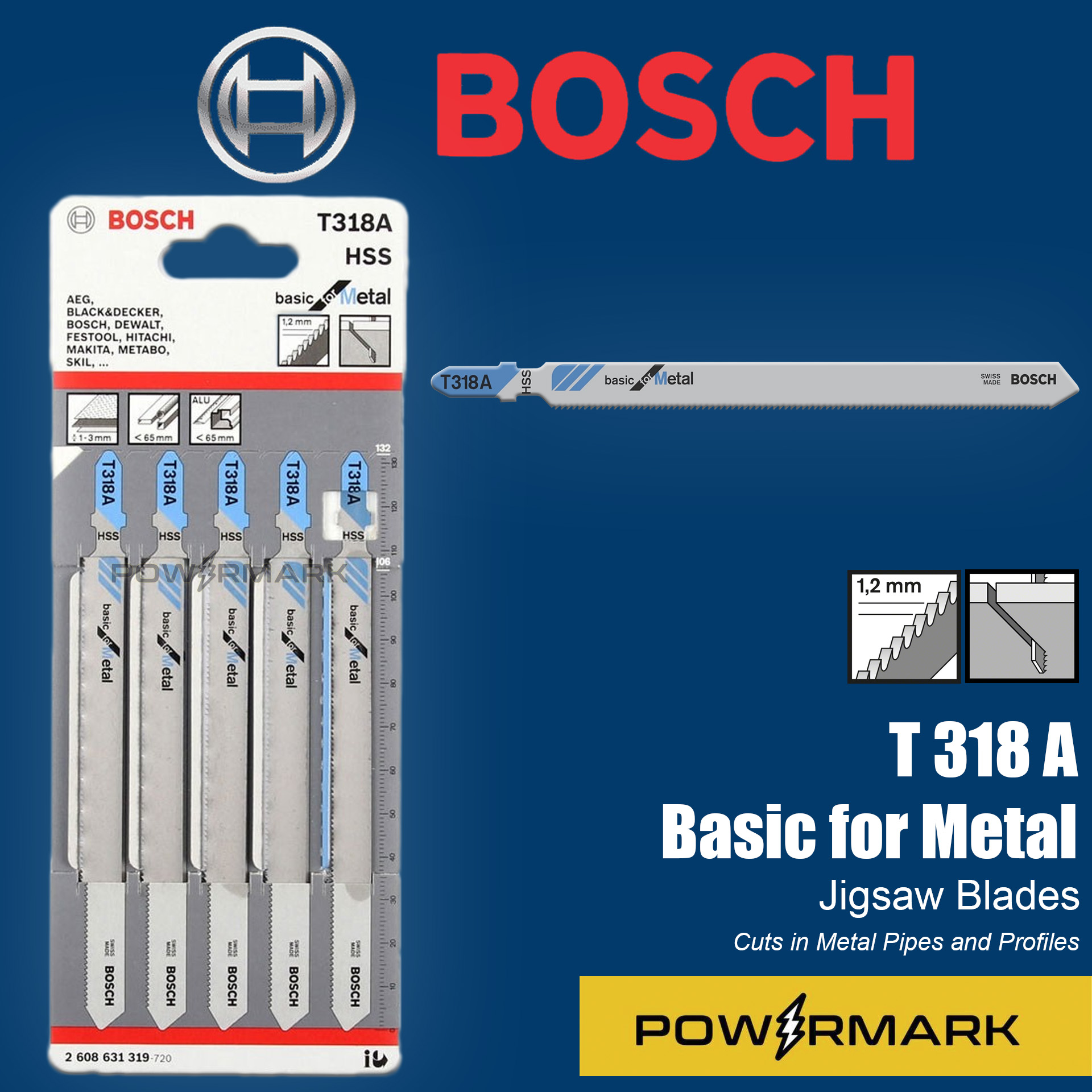 BOSCH 2608631319 T318A HSS Jigsaw Blade Set Basic for Metal [POWERMARK ...