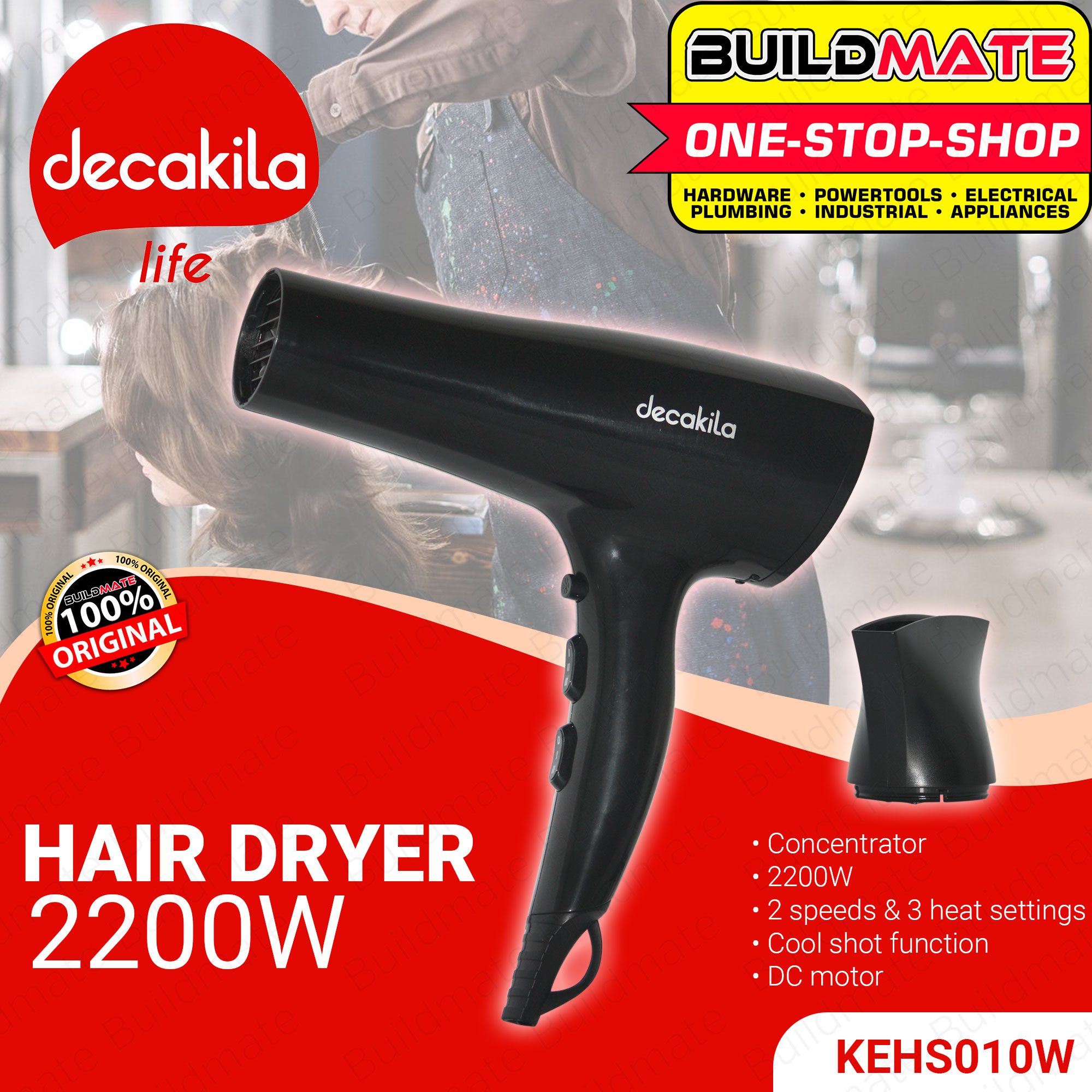 BUILDMATE Decakila by Ingco Hair Dryer 2200W with Cool Shot Function ...